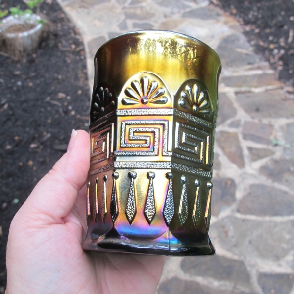 Antique Northwood Amethyst Greek Key Carnival Glass Tumbler