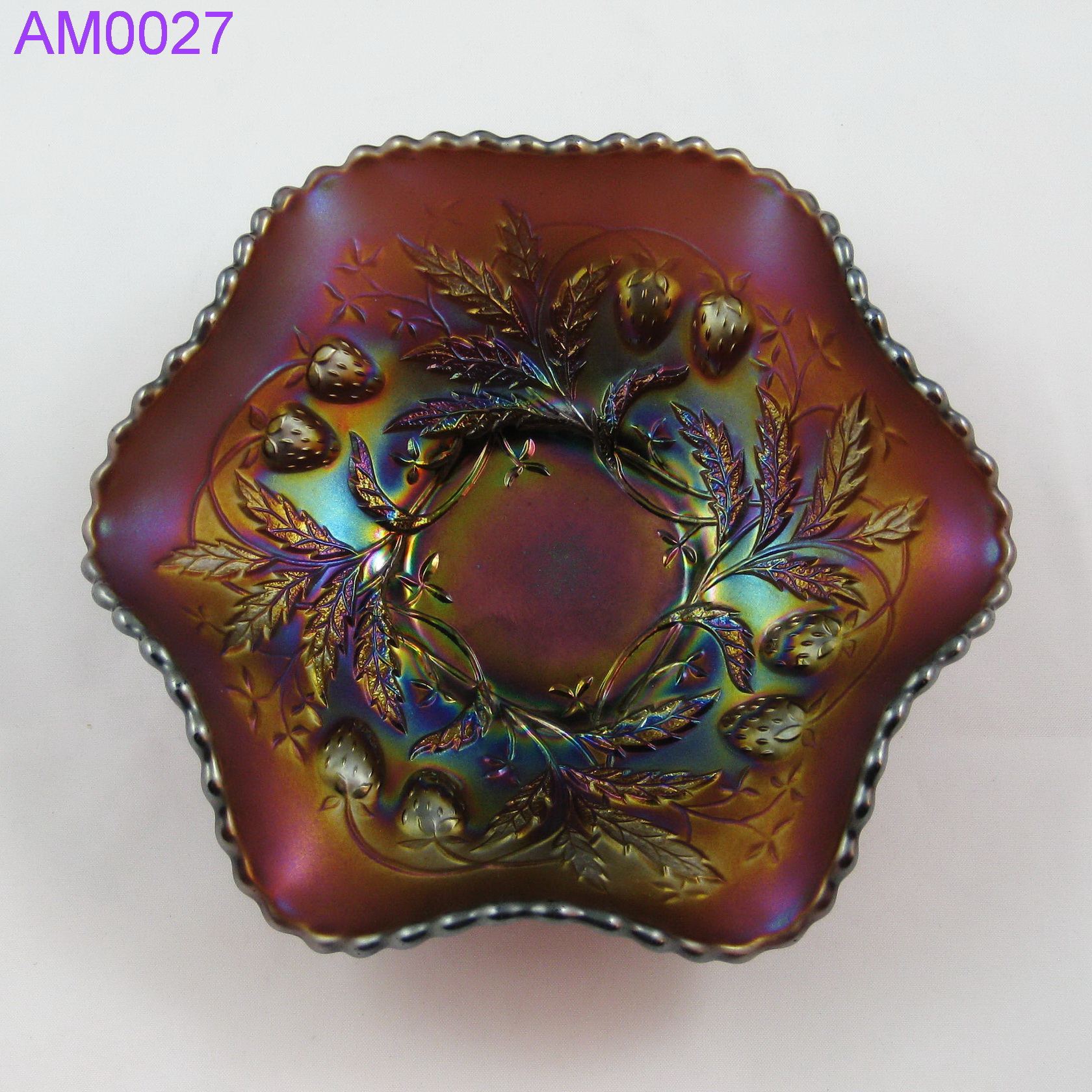 Antique Northwood Amethyst Wild Strawberry Carnival Glass Berry Bowl