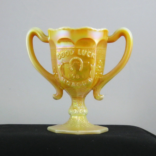 Fenton for HOACGA Marigold on Custard Good Luck Carnival Glass Loving Cup