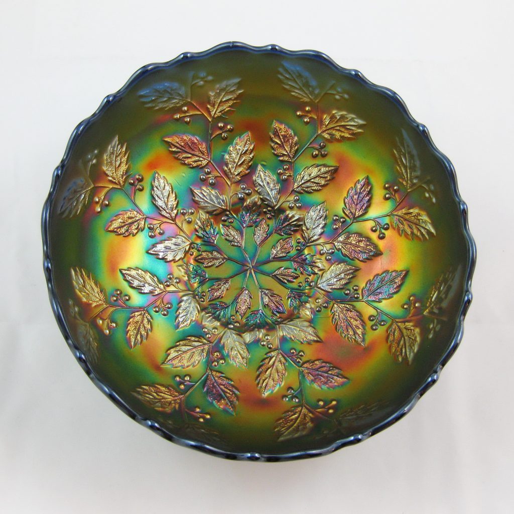 Antique Fenton Cobalt Blue Holly Carnival Glass Deep Round Bowl Carnival Glass