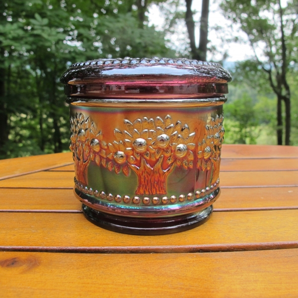 Antique Fenton Amethyst Orange Tree Carnival Glass Powder Jar