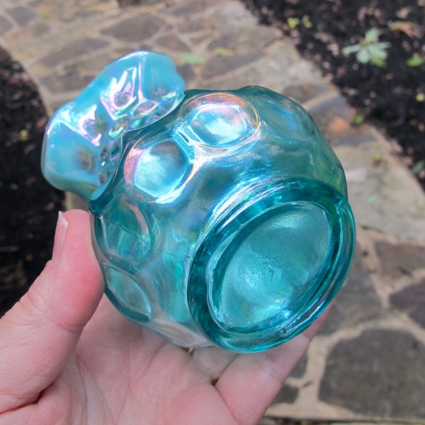 Fenton Aqua Blue Opal Flute & Dot Carnival Glass Vase - Whimsey