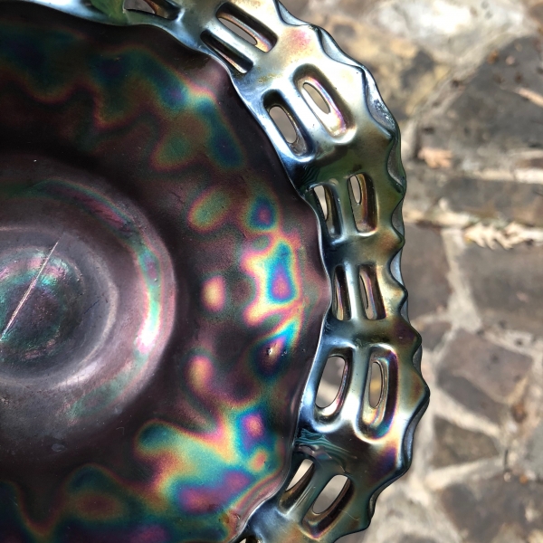 Antique Fenton Blue Open Edge Carnival Glass Bowl - UNUSUAL - LOOK