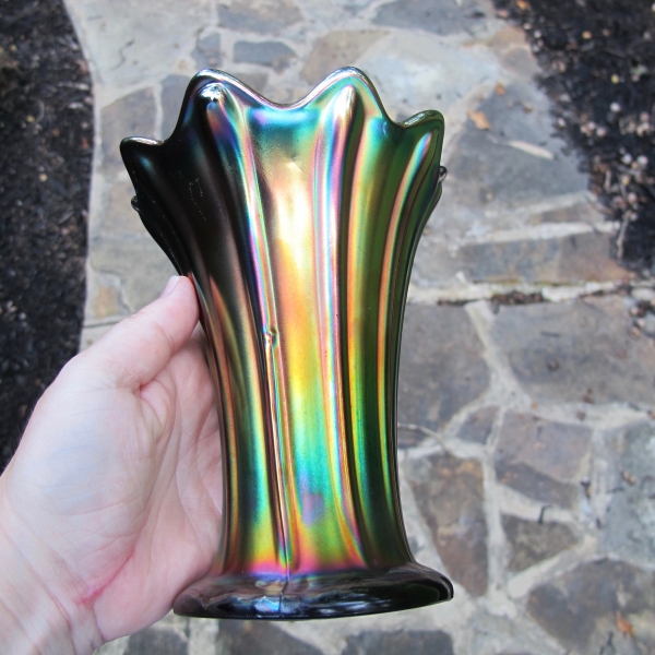 Antique Northwood Amethyst Thin Wide Rib Carnival Glass Squat Vase