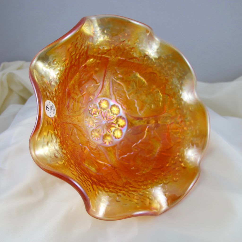 Fenton Marigold Lions Fenton’s Flowers Carnival Glass Ruffled Bowl