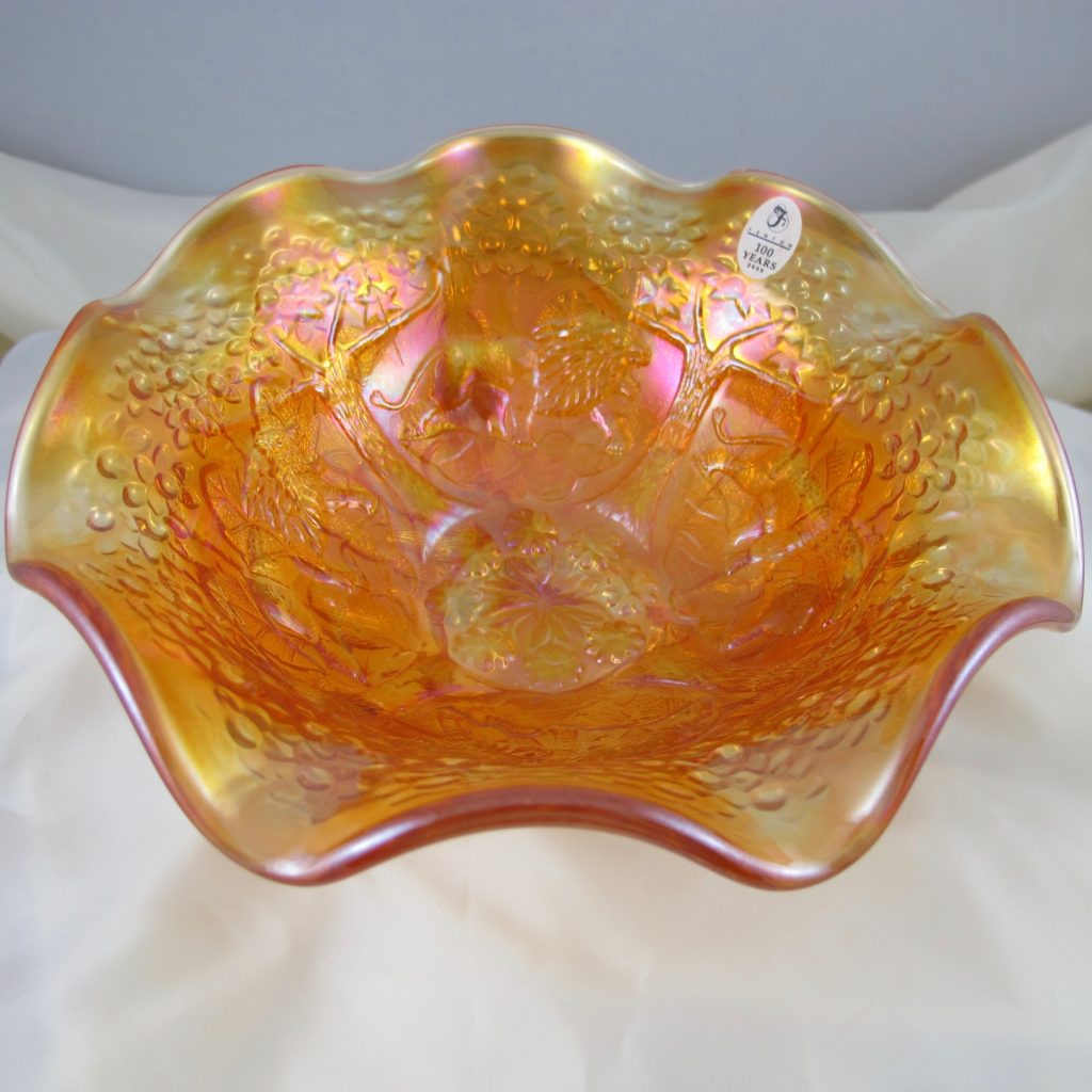 Fenton Marigold Lions Fenton’s Flowers Carnival Glass Ruffled Bowl