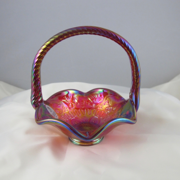 Fenton Red Dragon & Lotus Carnival Glass Mini-Basket