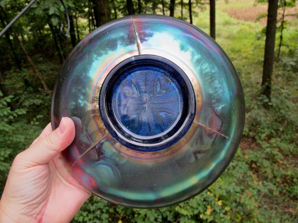 Antique Fenton Blue Dragon & Lotus Carnival Glass ICS Bowl