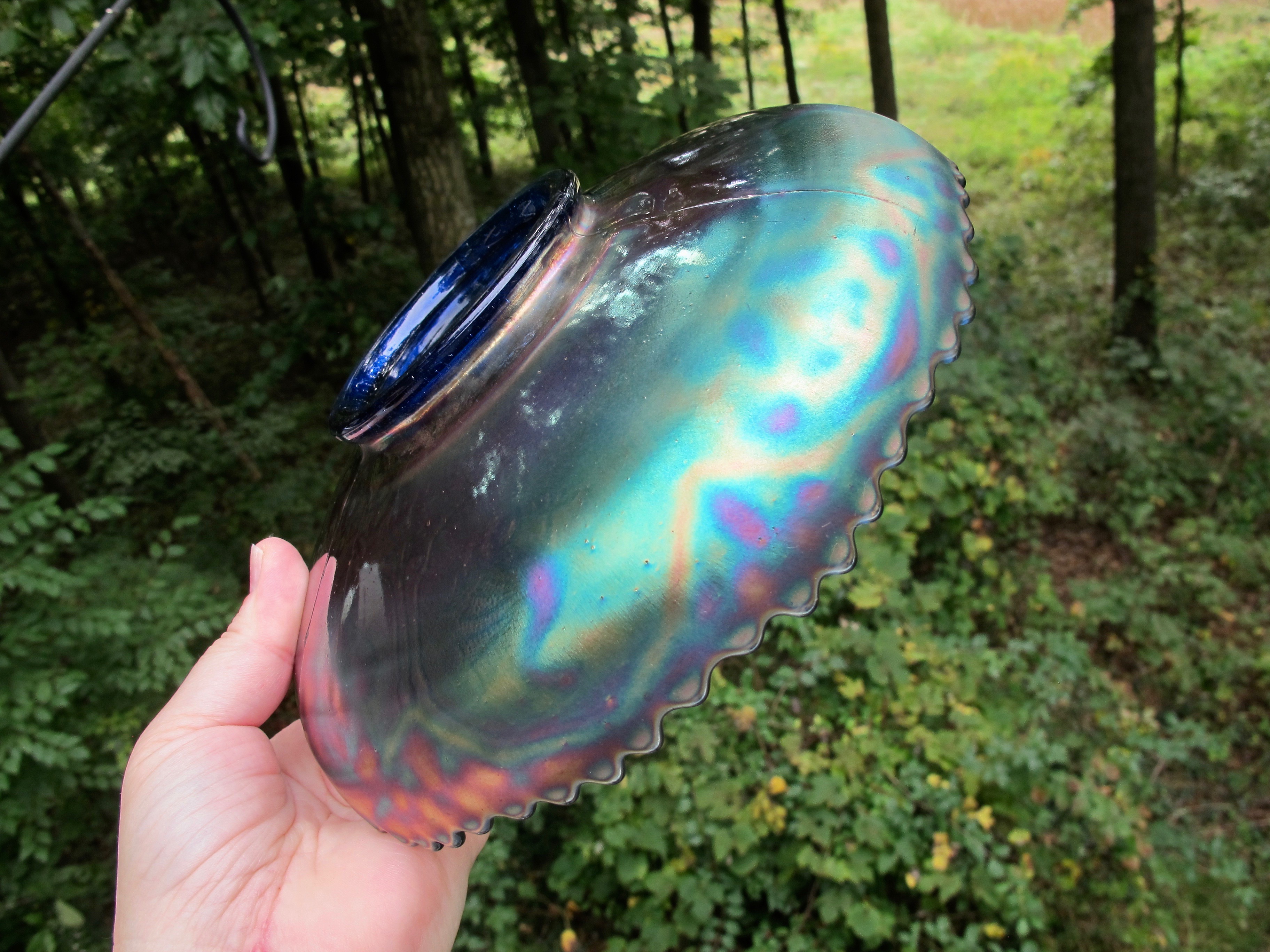 Antique Fenton Blue Dragon & Lotus Carnival Glass ICS Bowl