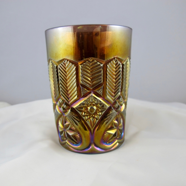 Antique Millersburg Amethyst Feather & Heart Carnival Glass Tumbler