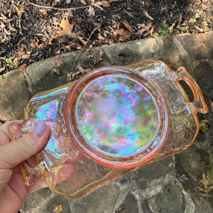 Antique Imperial Pink Valencia Brocaded Daffodils w/Gold Carnival Glass Bonbon