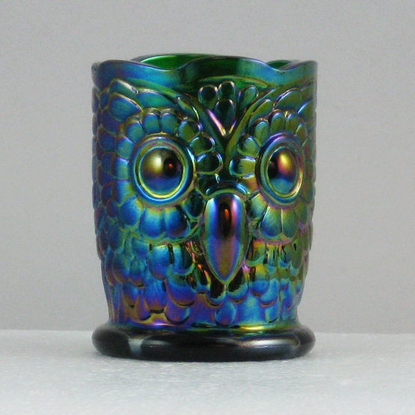 St. Clair Emerald Green Owl Carnival Glass Toothpick Holder