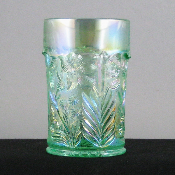 Imperial Meadow Green Tiger Lily Carnival Glass Water Set 1WP + 4T