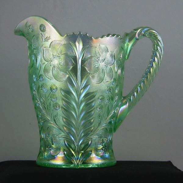 Imperial Meadow Green Tiger Lily Carnival Glass Water Set 1WP + 4T