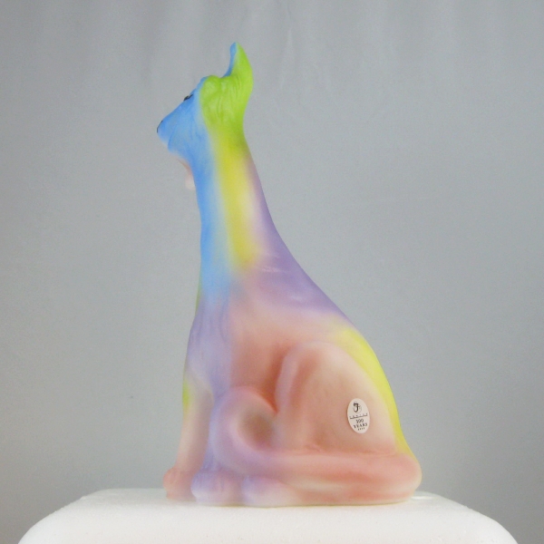 Fenton Satin Opal Alley Cat Glass HP Tie Dye Figurine
