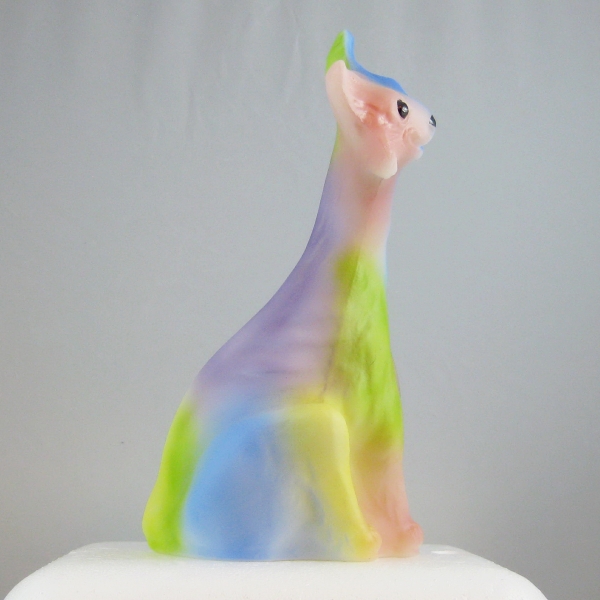 Fenton Satin Opal Alley Cat Glass HP Tie Dye Figurine