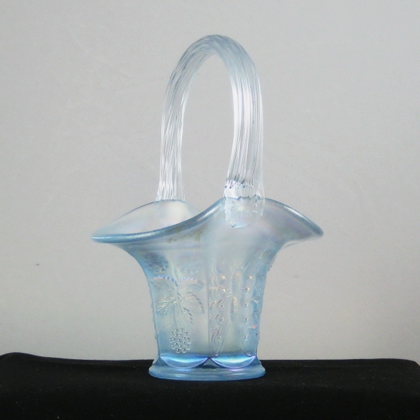 Fenton Ice Blue Butterfly & Berry Carnival Glass Two Sides Up Basket