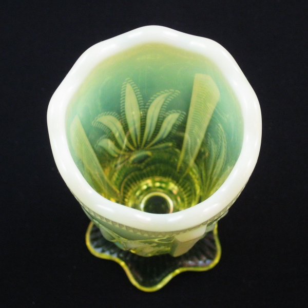Fenton Vaseline Opal Cactus Vaseline Glass Vase