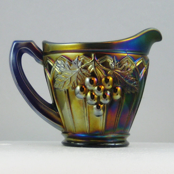 Antique Northwood Blue Grape & Gothic Arches Carnival Glass Creamer