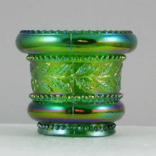 St. Clair Green Holly Band Carnival Glass Toothpick Holder