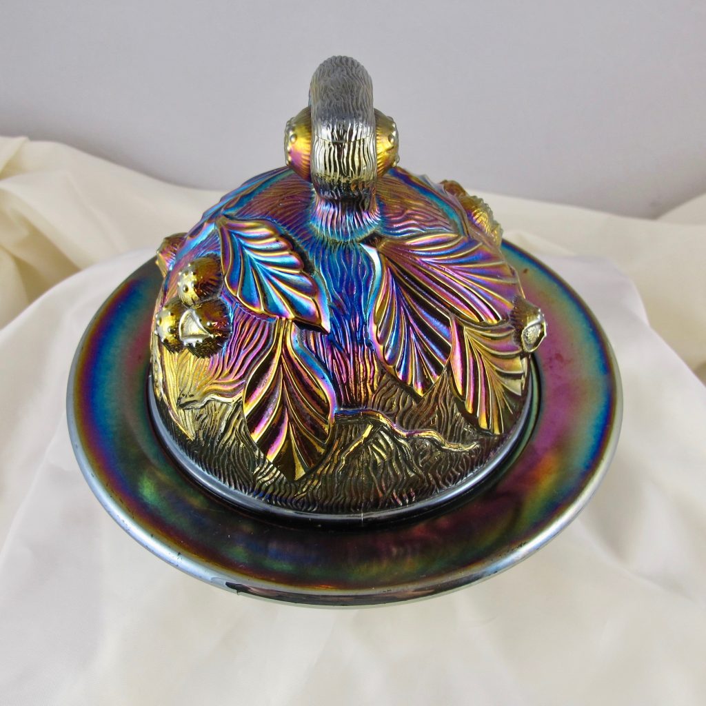 Antique Northwood Amethyst Acorn Burrs Carnival Glass Butter Dish