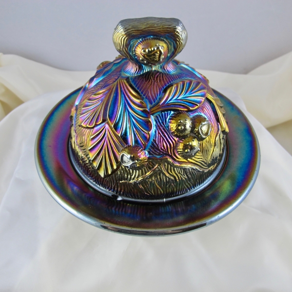 Antique Northwood Amethyst Acorn Burrs Carnival Glass Butter Dish
