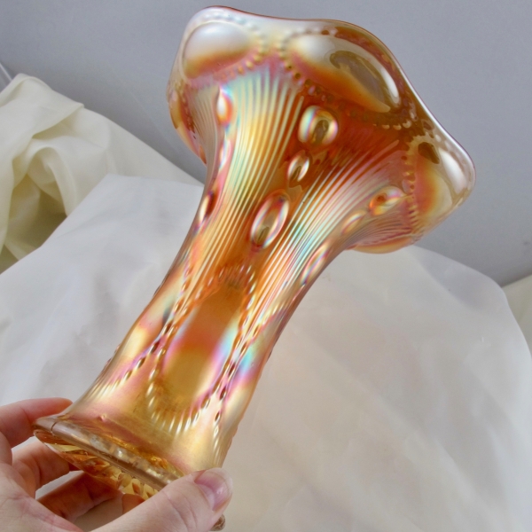 Antique Imperial Marigold Beaded Bullseye Carnival Glass Flat Top Vase