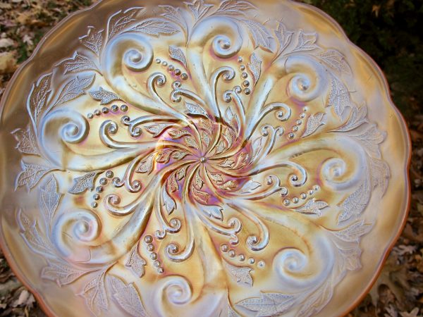 Antique Millersburg Pastel Marigold Seaweed Carnival Glass 8 3/4" ICS Bowl