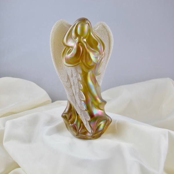 Fenton Autumn Gold Coralene Wing Carnival Glass Angel Figurine