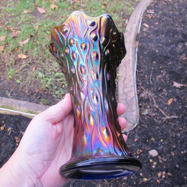 Antique Northwood Blue Tree Trunk Carnival Glass Squat Vase