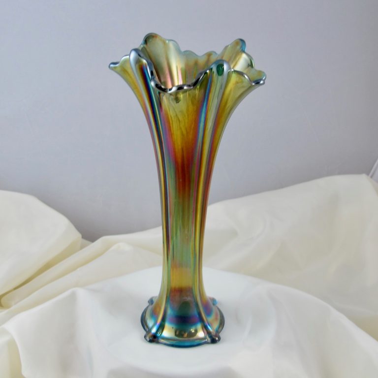 Antique Northwood Sapphire Blue Four Pillars Carnival Glass Vase Carnival Glass