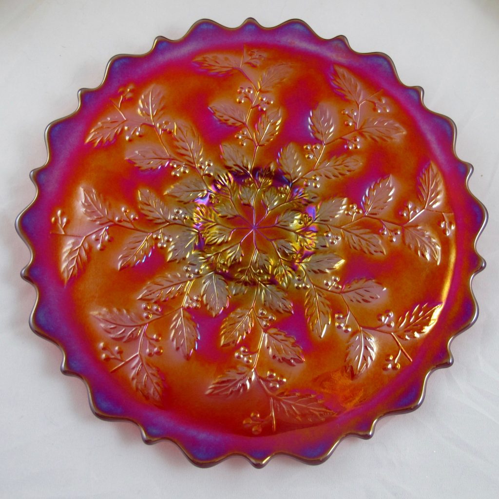 Fenton Red Holly Carnival Glass Plate Signed Don Fenton 2000 Carnival