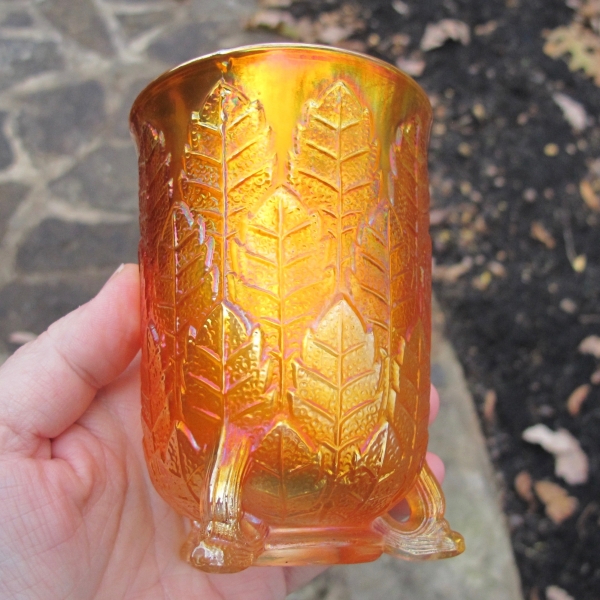 Antique Fenton Leaf Tiers Marigold Carnival Glass Tumbler