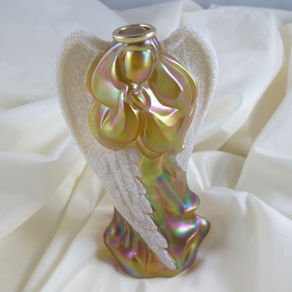 Fenton Autumn Gold Coralene Wing Carnival Glass Angel Figurine with Halo