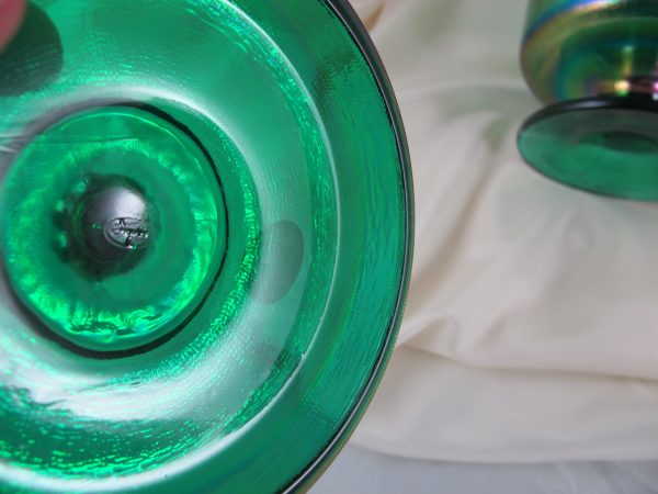 Fenton Emerald Green Chessie Cat Carnival Glass Candy Jar Box