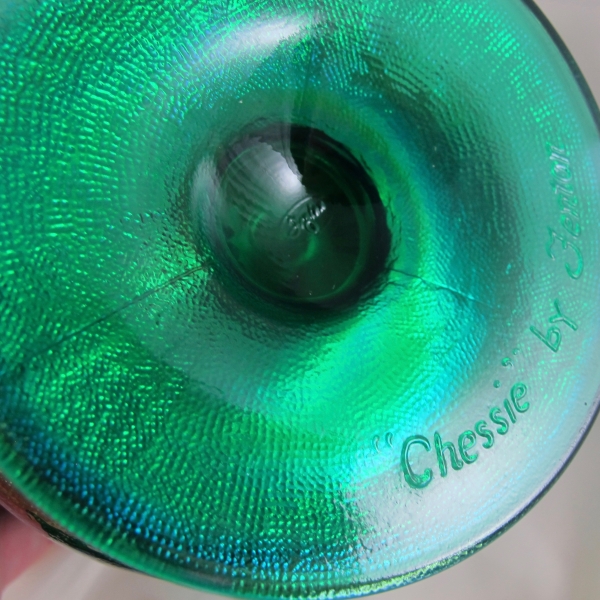Fenton Emerald Green Chessie Cat Carnival Glass Candy Jar Box