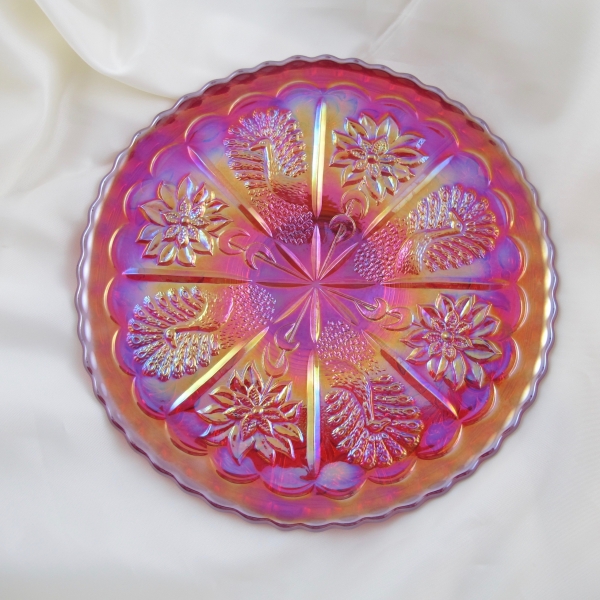 Fenton Red Peacock Dahlia Carnival Glass Plate - HOACGA Limited Edition