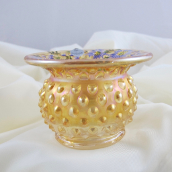 Fenton Autumn Gold Hobnail Carnival Glass Spittoon Painted Daisies - OOAK - HOACGA