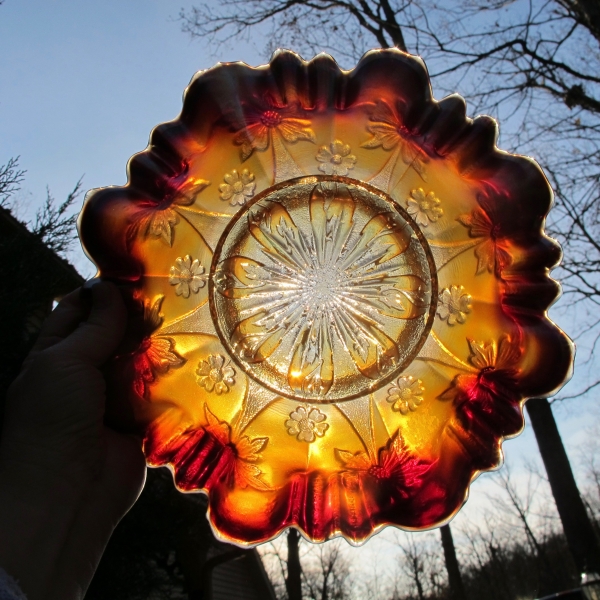 Antique Fenton Amberina Little Flowers Carnival Glass 3N1 Large Bowl