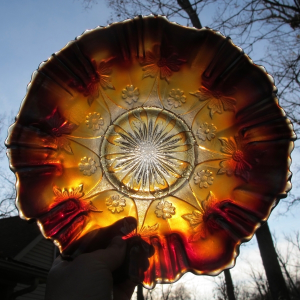 Antique Fenton Amberina Little Flowers Carnival Glass 3N1 Large Bowl