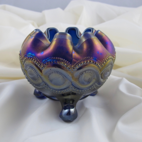 Antique Northwood Blue Beaded Cable Carnival Glass Rose Bowl