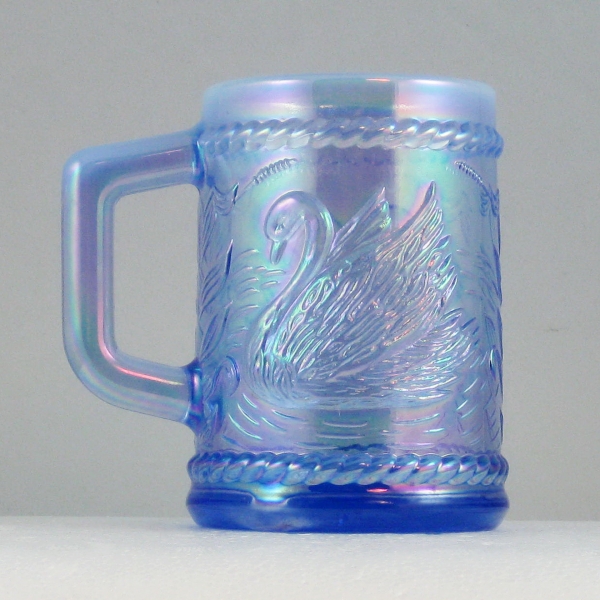Fenton for Singleton Bailey Provincial Blue Opal Swan Carnival Glass Mug