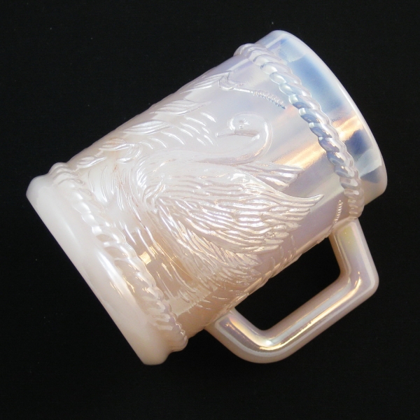 Fenton for Singleton Bailey Shell Pink Swan Carnival Glass Mug