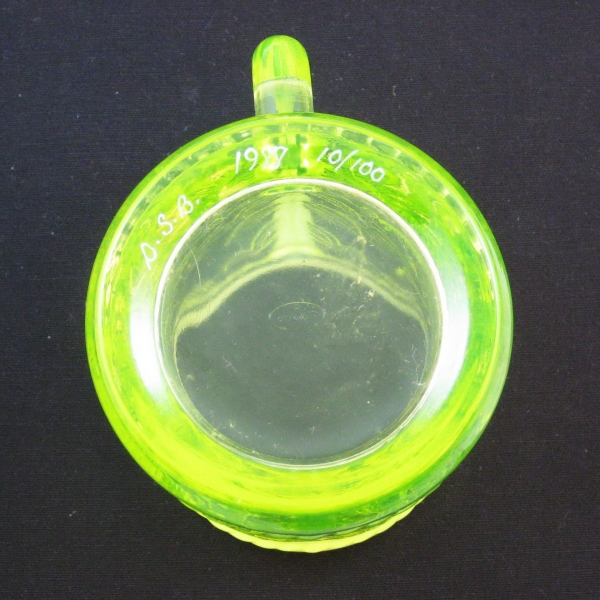 Fenton for Singleton Bailey Topaz Opal Swan Vaseline Glass Mug