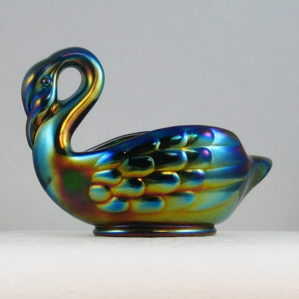 Robert Hansen Teal Epic Swan Carnival Glass Swan Dish