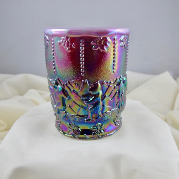 Fenton Plum Opal Frolicking Bears Carnival Glass Vase Tumbler