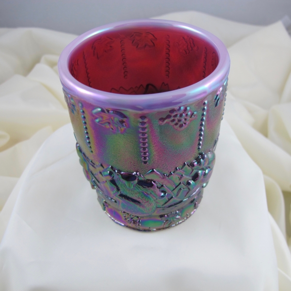 Fenton Plum Opal Frolicking Bears Carnival Glass Vase Tumbler
