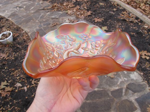 Antique Millersburg Big Fish Marigold Carnival Glass Square Bowl