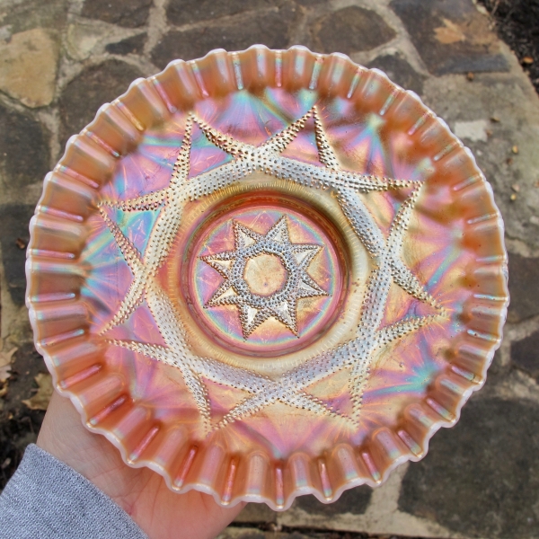 Antique Dugan Ski Star Peach Opal Carnival Glass CRE Plate
