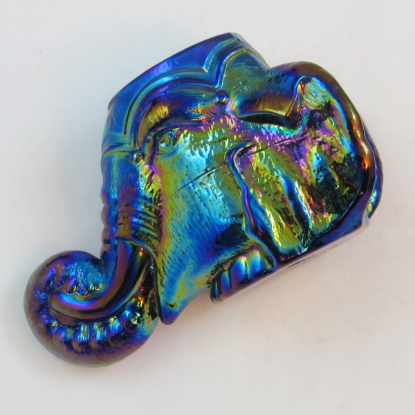 Robert Hansen Cobalt Blue Elephant Head Carnival Glass Match Holder